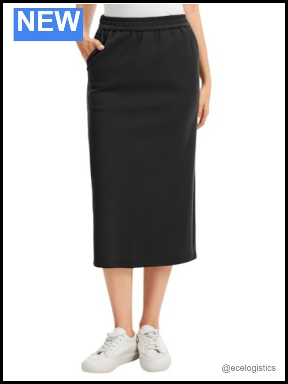 High-Waisted Sweat Skirt with Pockets and Back Slit for Women